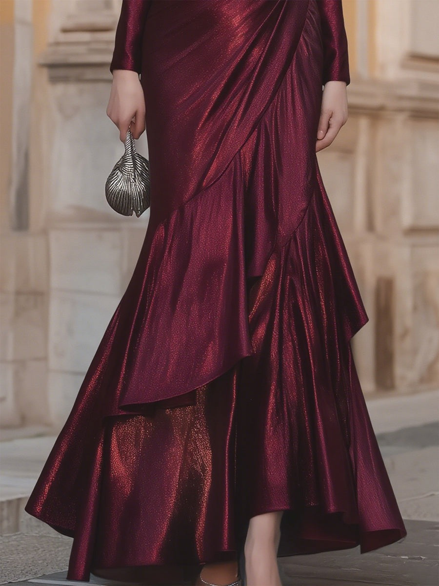 Showy Plain Long Sleeve Maxi Dress