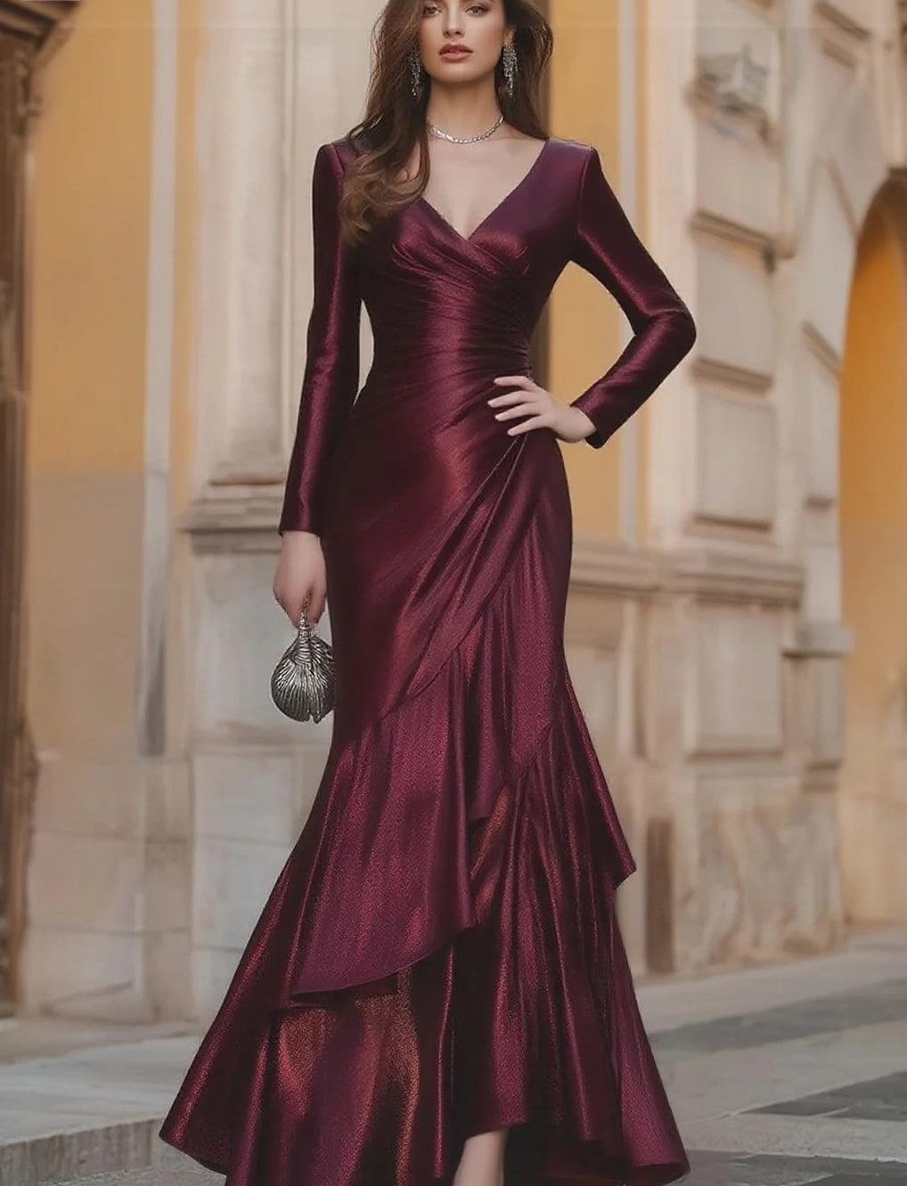 Showy Plain Long Sleeve Maxi Dress