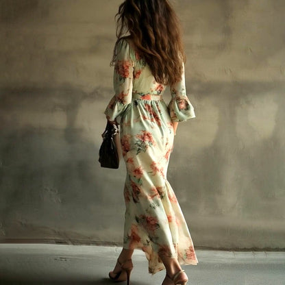 Romantic V-Neck 3/4 Sleeve Maxi Dress