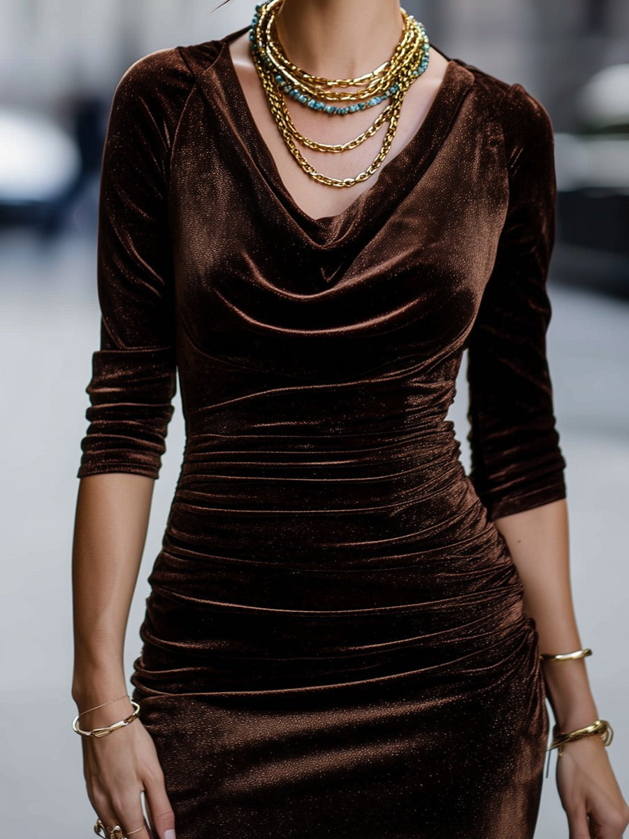 Cocoa Velvet Ruched Bodycon Dress