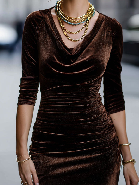 Cocoa Velvet Ruched Bodycon Dress