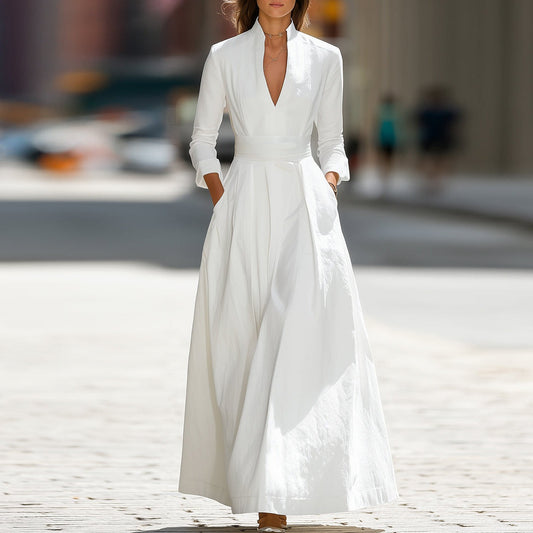Ivory Linen Wrap Maxi Dress