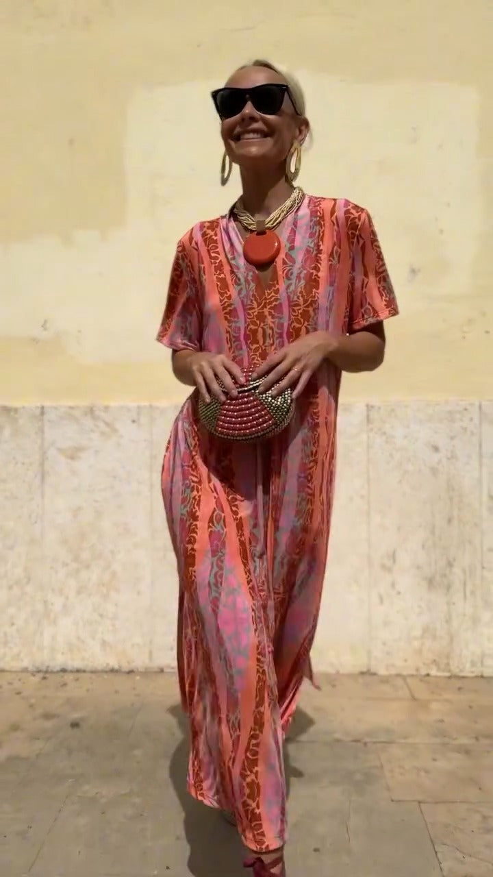 Sunset Print Flowy Midi Dress