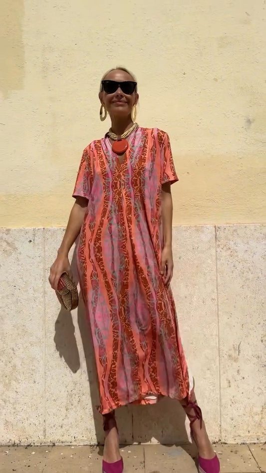 Sunset Print Flowy Midi Dress