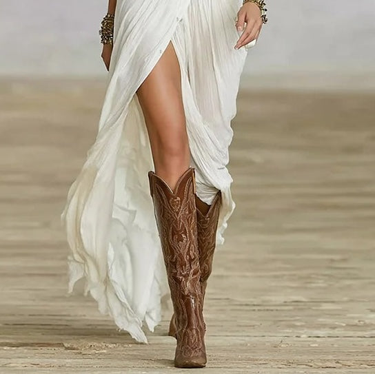 Fashion Lapel Single-breasted Waist Shirt-style Maxi Dress