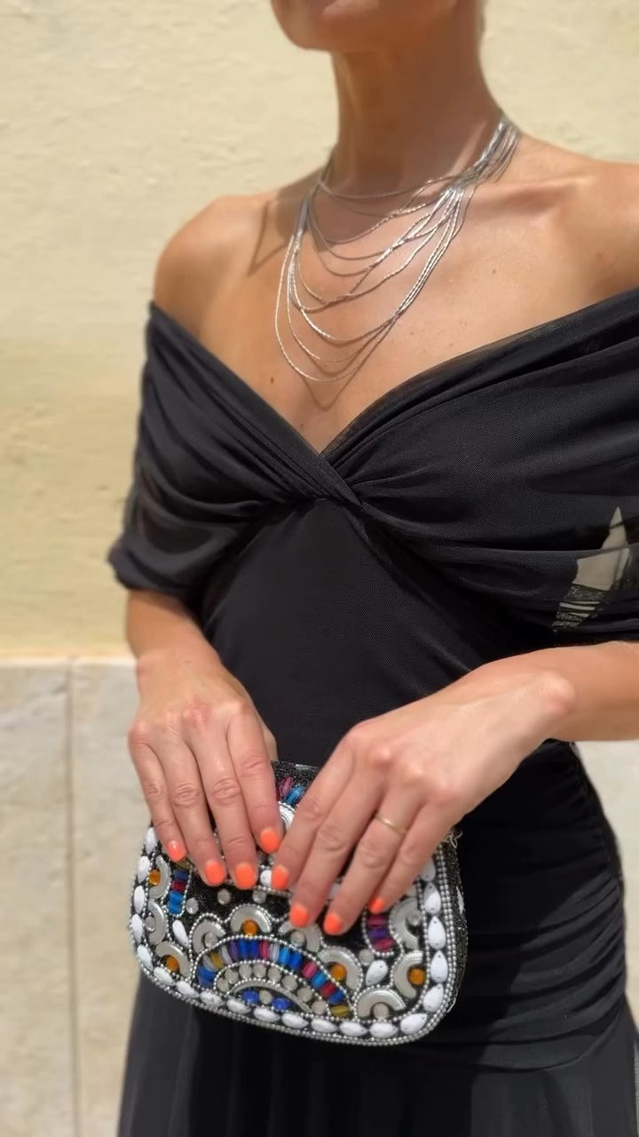 Black Off Shoulder Chiffon Maxi Dress