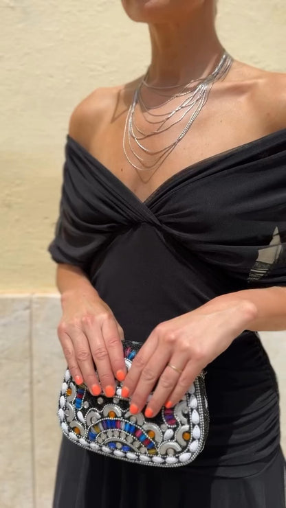 Black Off Shoulder Chiffon Maxi Dress