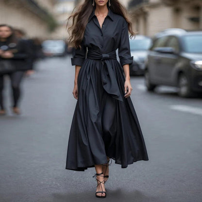 Classy Long Sleeve Plain Midi Dress