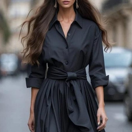 Classy Long Sleeve Plain Midi Dress