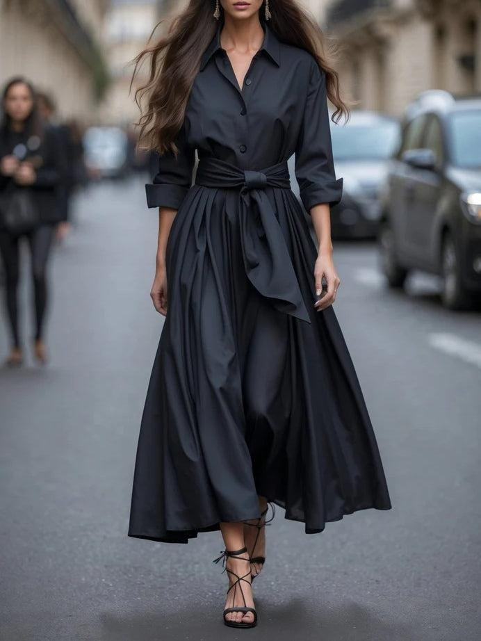 Classy Long Sleeve Plain Midi Dress