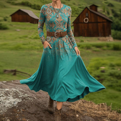 Teal Boho Gradient Midi Dress