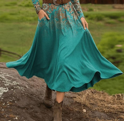 Teal Boho Gradient Midi Dress