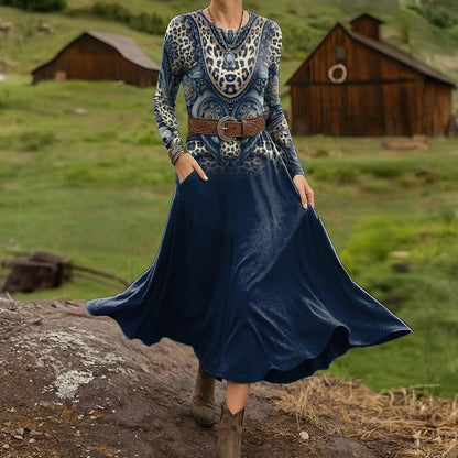 Fresh Blue Round Neck Maxi Dress