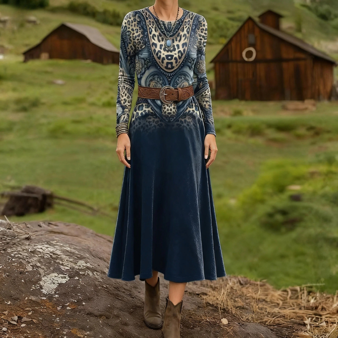 Fresh Blue Round Neck Maxi Dress