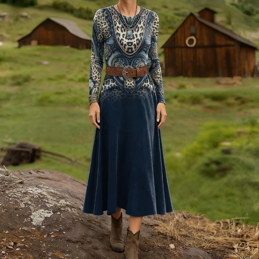 Fresh Blue Round Neck Maxi Dress