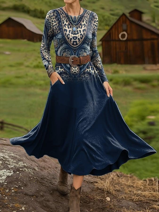 Fresh Blue Round Neck Maxi Dress