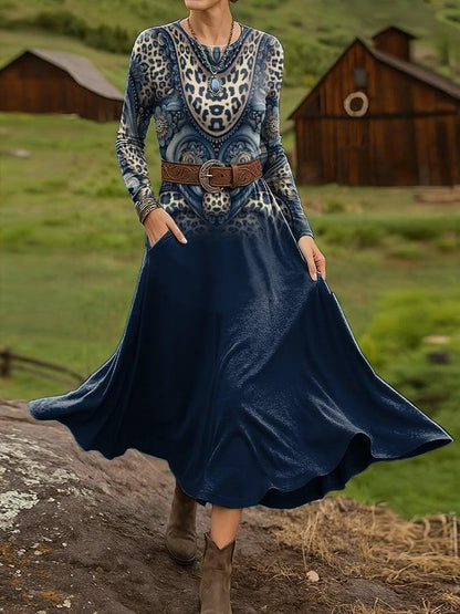 Fresh Blue Round Neck Maxi Dress