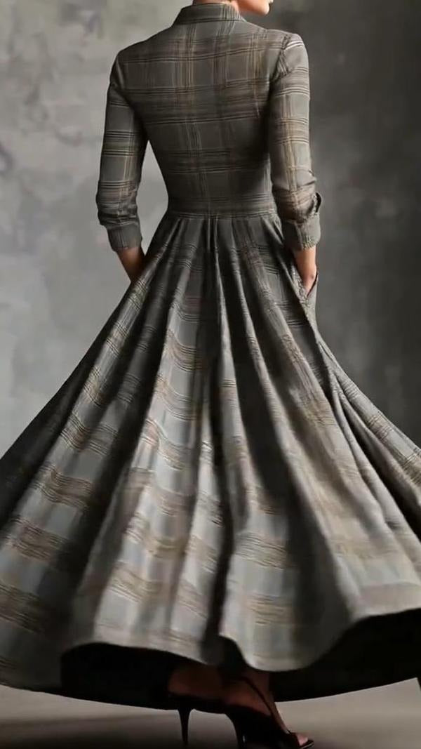 Retro Check Long Sleeve Maxi Dress