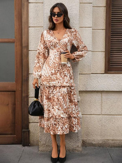 Groovy Long Sleeve V-Neck Midi Dress