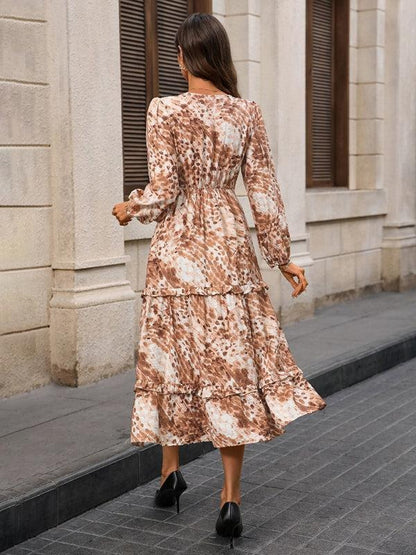 Groovy Long Sleeve V-Neck Midi Dress