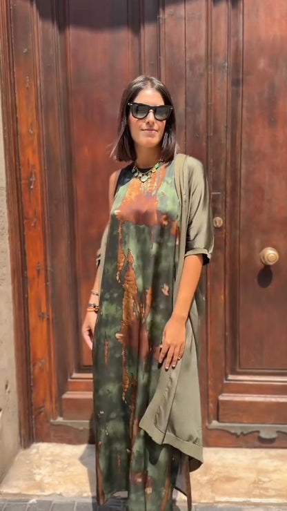 Green Brown Tie-Dye Sleeveless Maxi Dress