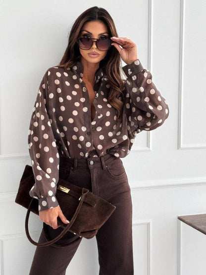 Brown Polka Dot Long Sleeve Top