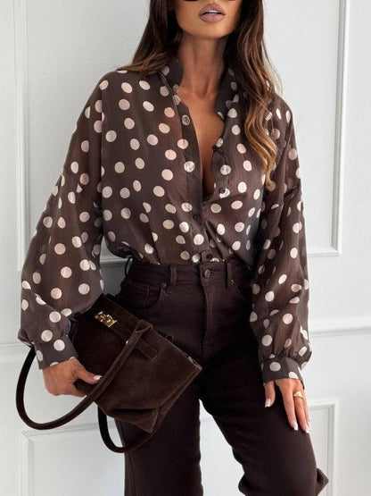 Brown Polka Dot Long Sleeve Top