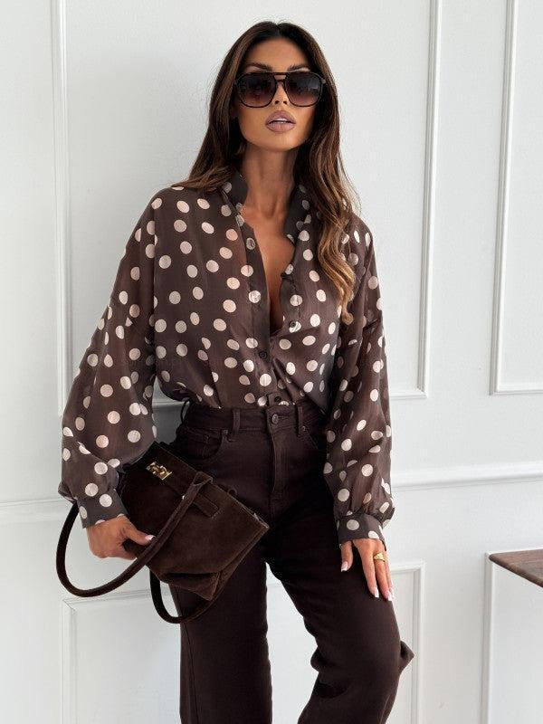 Brown Polka Dot Long Sleeve Top