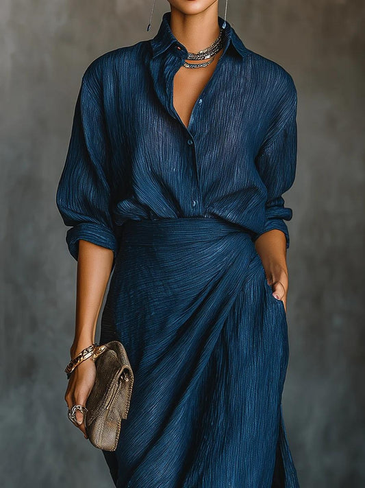Blue Plain Long Sleeve Maxi Dress