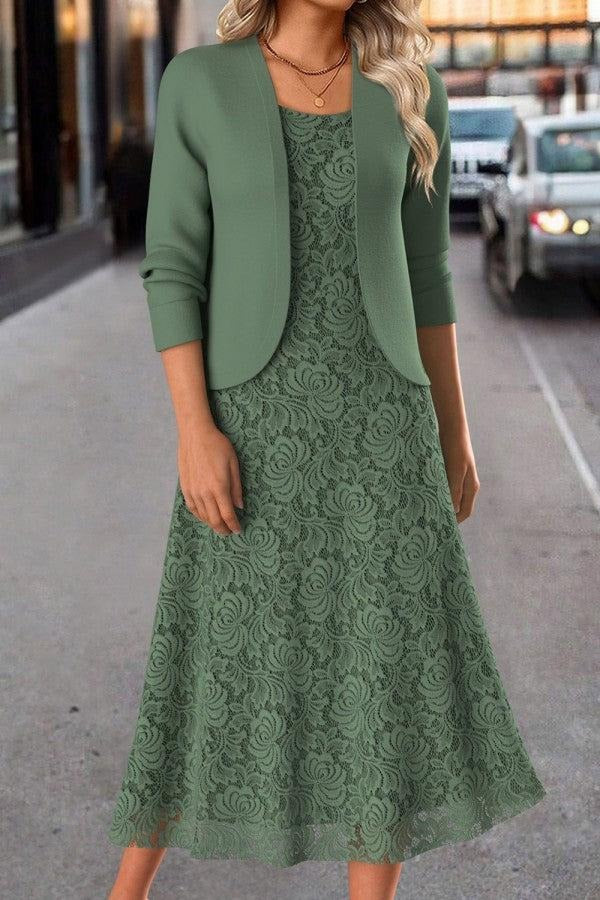 Fresh Green Mid-length Dress Matching Jacket
