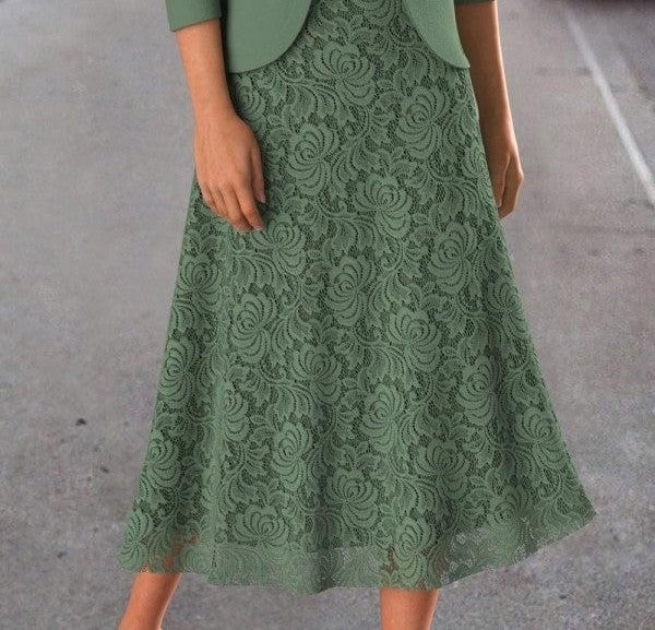 Fresh Green Mid-length Dress Matching Jacket