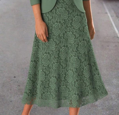 Fresh Green Mid-length Dress Matching Jacket