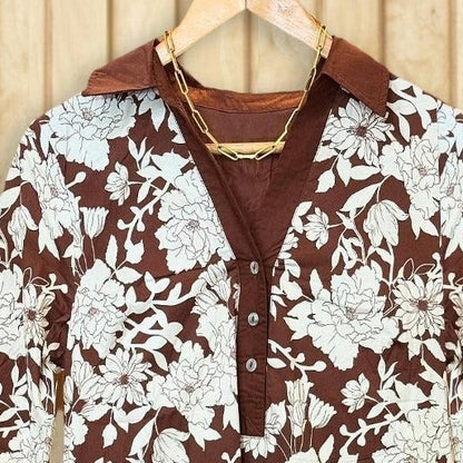 Coffee Long Sleeve Collared Top