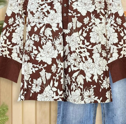 Coffee Long Sleeve Collared Top