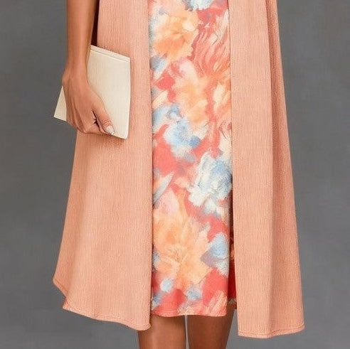Groovy Round Neck Midi Dress With Jacket