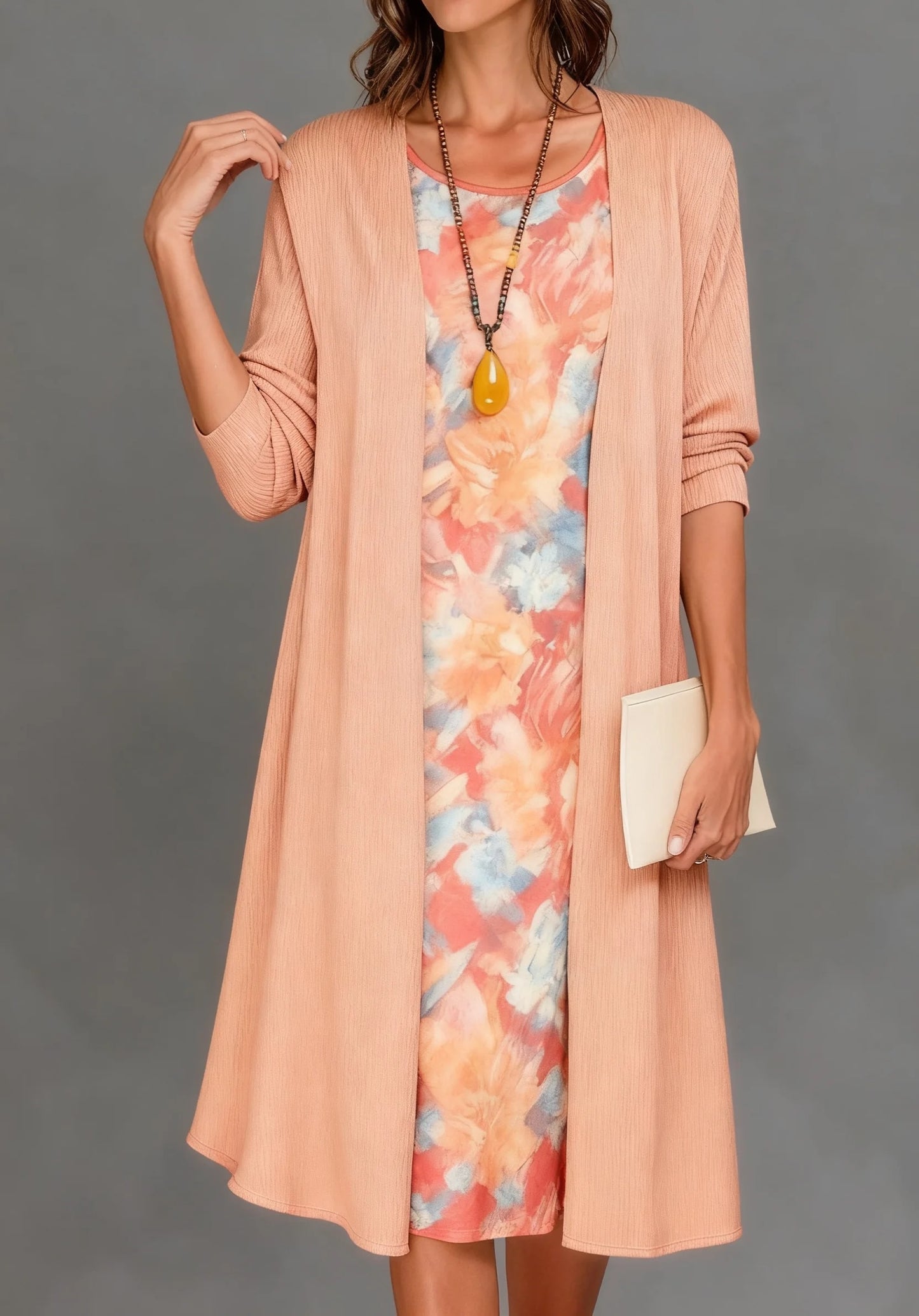 Groovy Round Neck Midi Dress With Jacket
