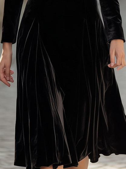 Basic Long Sleeve Plain Midi Dress