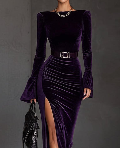 Purple Plain Boat Neck Maxi Dress