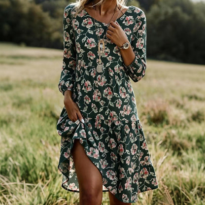 Romantic Long Sleeve Blue Mini Dress