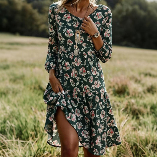 Romantic Long Sleeve Blue Mini Dress
