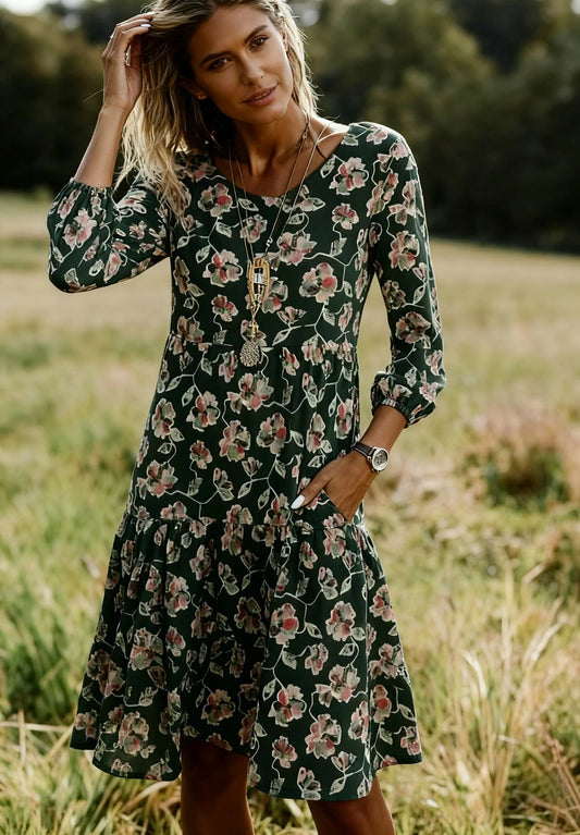 Romantic Long Sleeve Blue Mini Dress