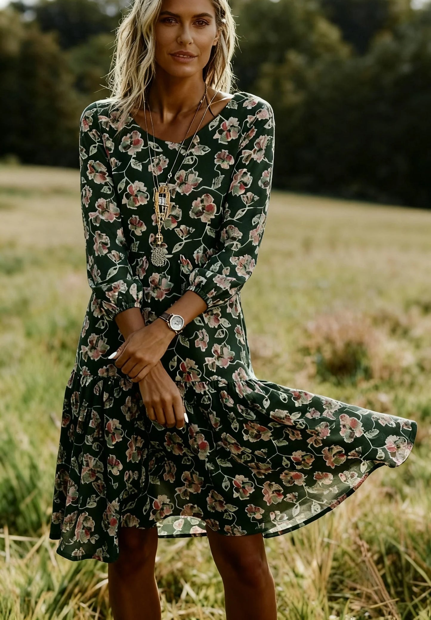 Romantic Long Sleeve Blue Mini Dress