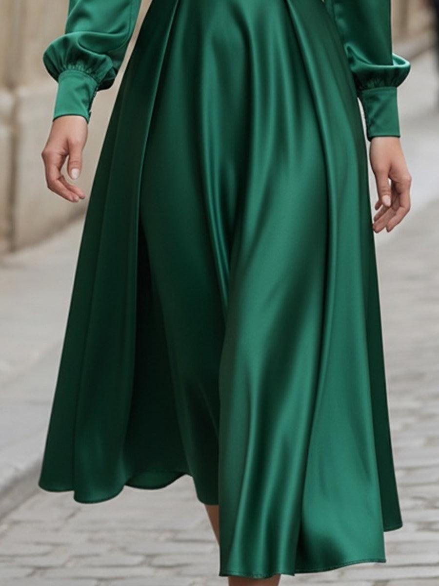 Green Plain Square Neck Midi Dress