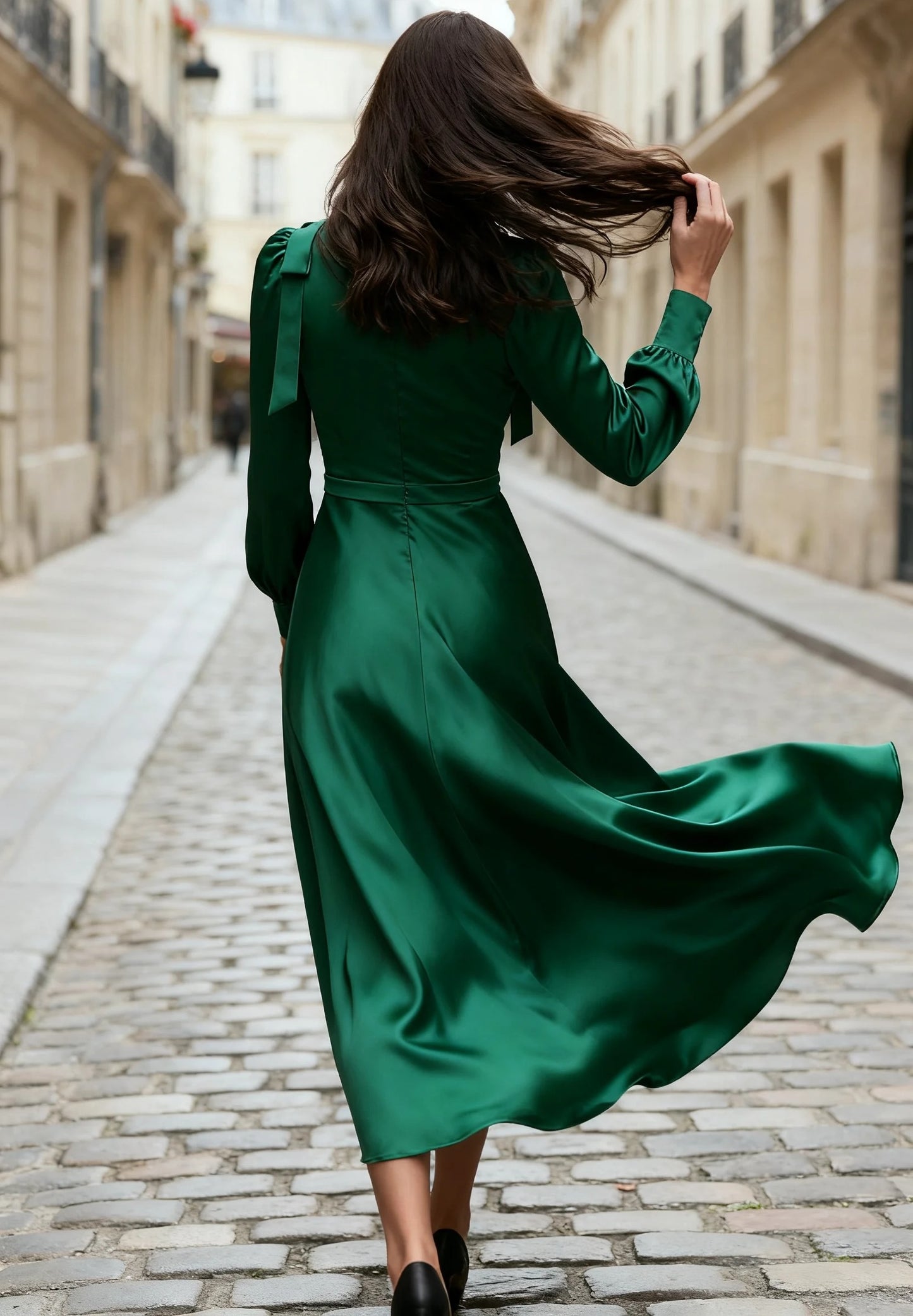 Green Plain Square Neck Midi Dress