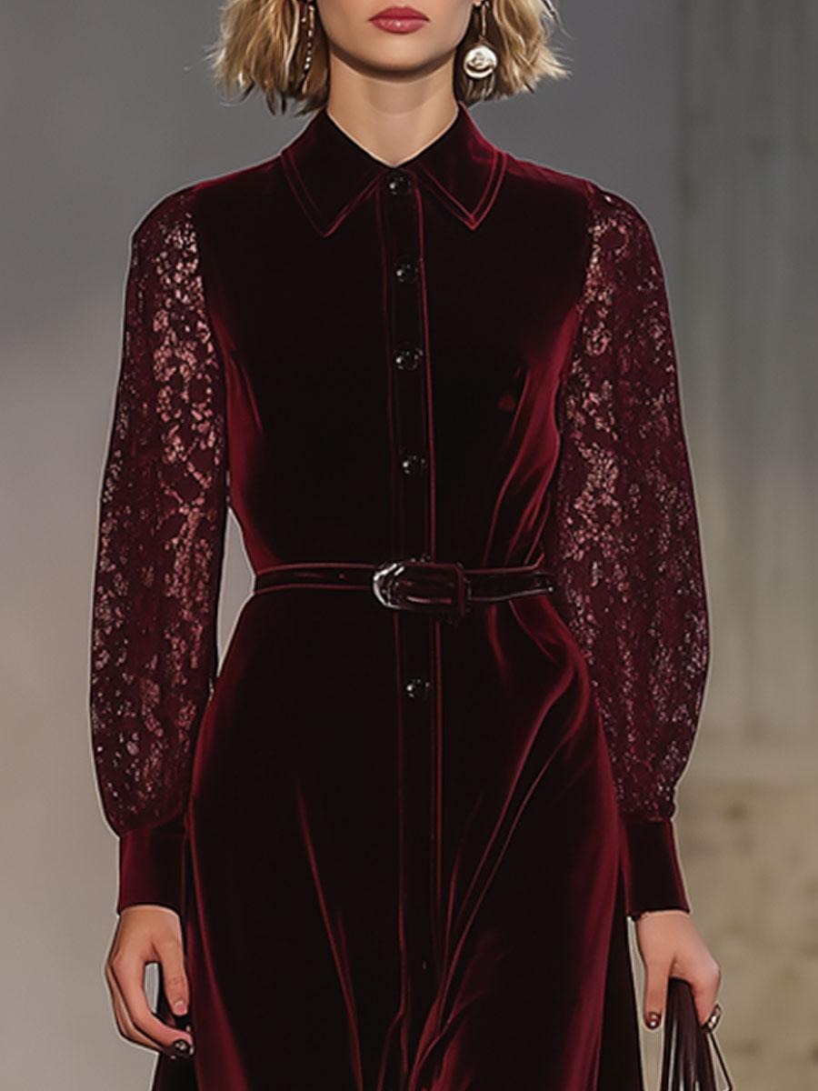 Showy Burgundy Long Sleeve Midi Dress