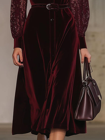 Showy Burgundy Long Sleeve Midi Dress