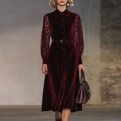 Showy Burgundy Long Sleeve Midi Dress