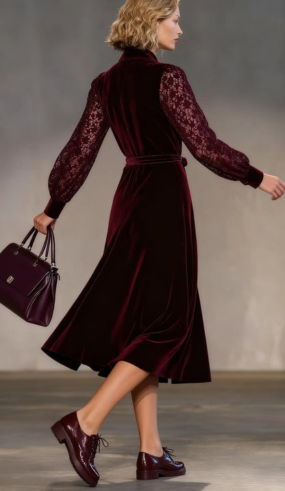 Showy Burgundy Long Sleeve Midi Dress