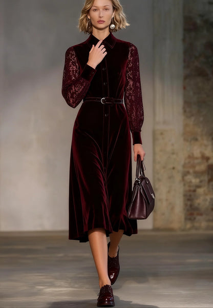 Showy Burgundy Long Sleeve Midi Dress