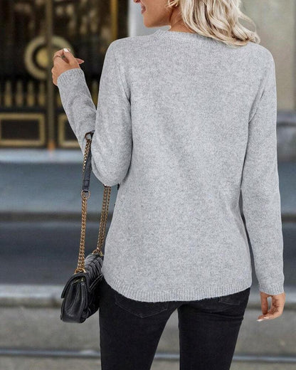 Grey Plain Long Sleeve Sweater